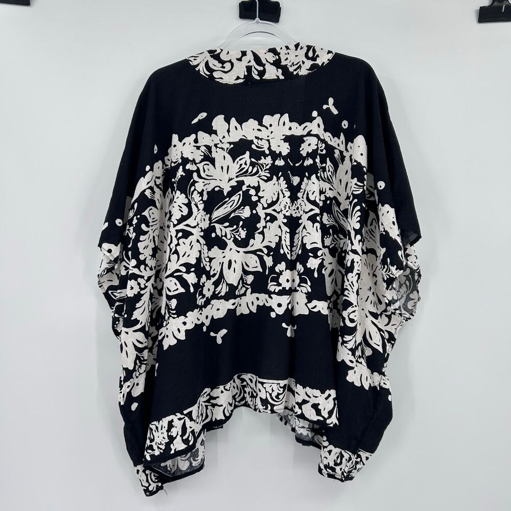 Christian Siriano Black & Ivory Floral Linen Blend Kimono Cardigan Womens Sz OS - Picture 9 of 12